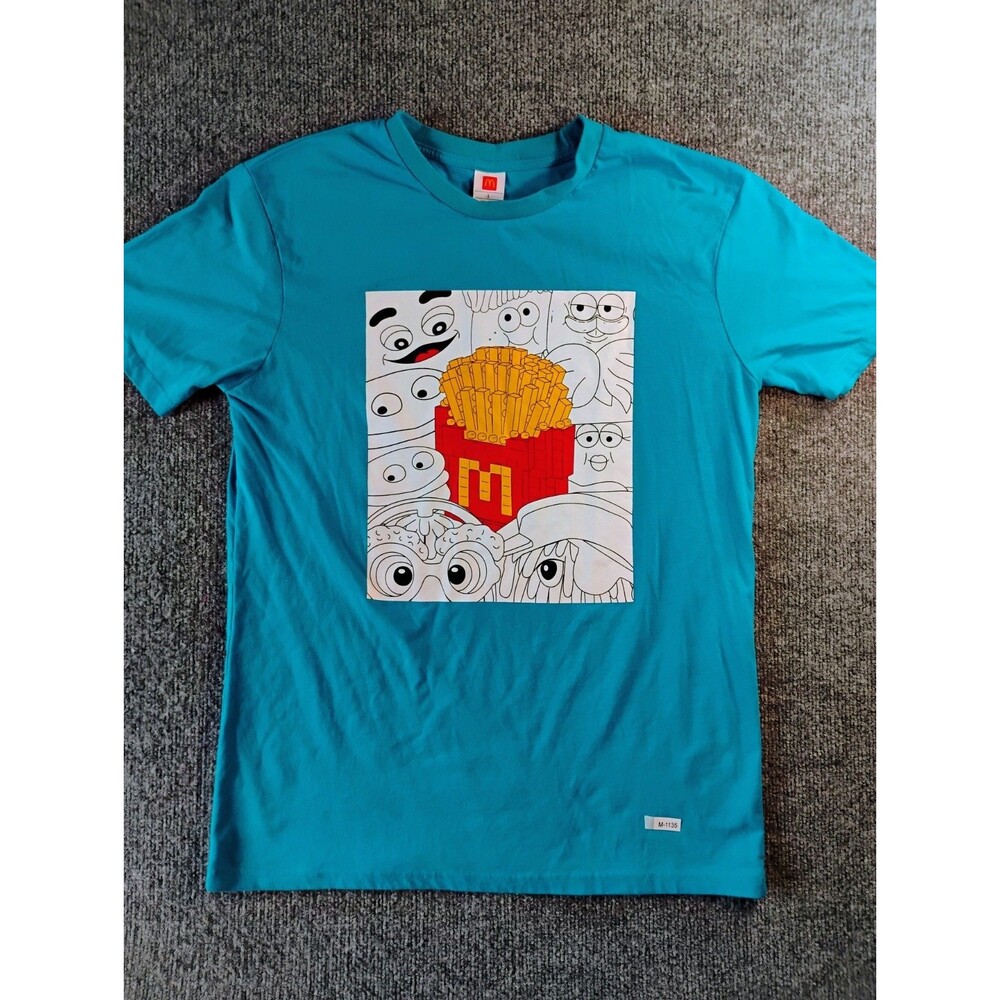 McDonald's Fry Friends Graphic T Shirt Size Large Blue Fast Food Promo Tee